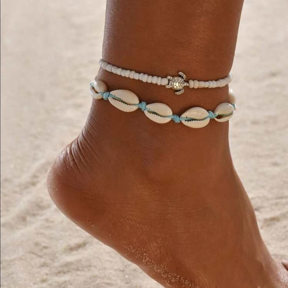 3/$30 Cowrie Shell & Turtle Bead Anklet Set - Picture 2 of 6